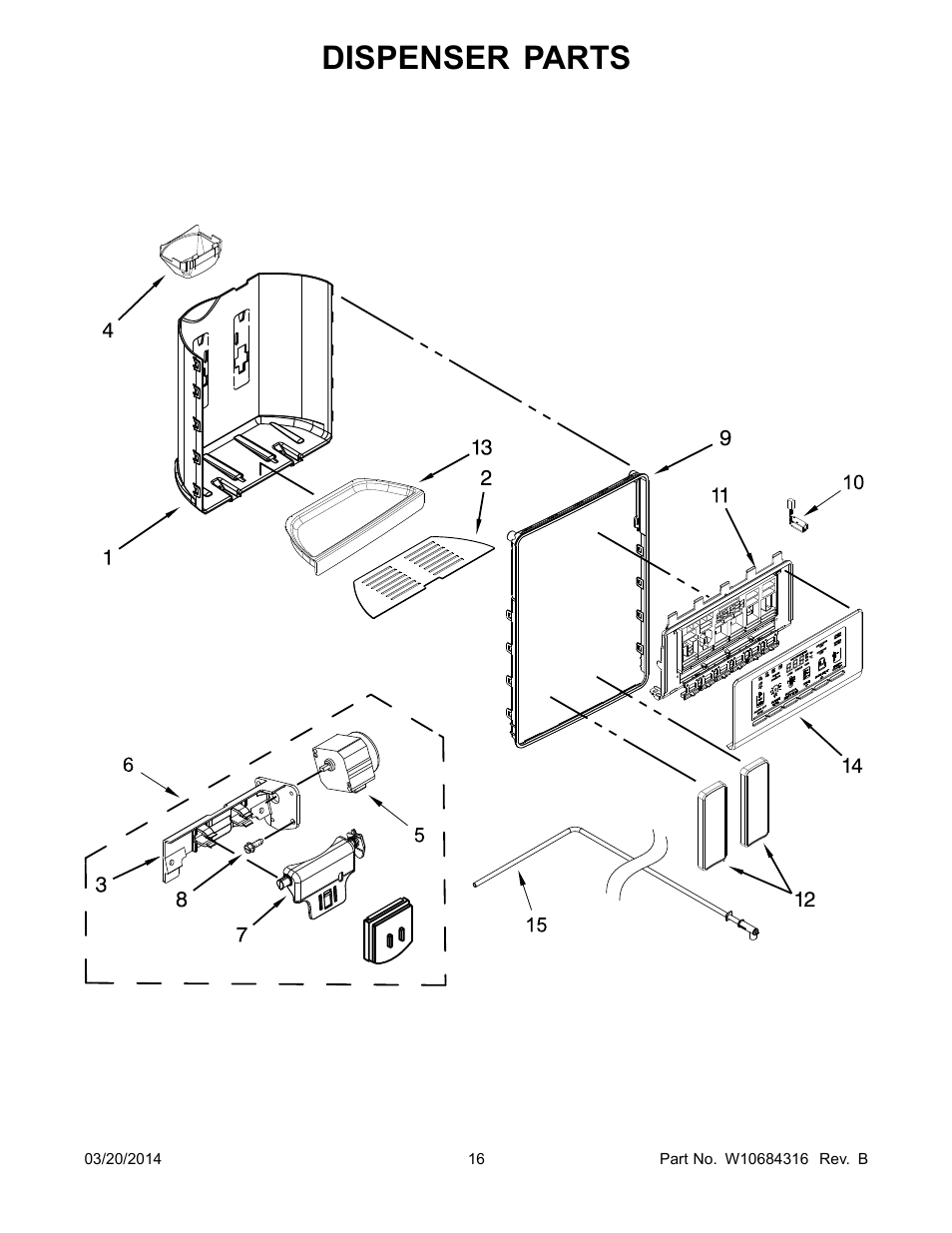 Dispenser parts | Whirlpool WRS576FIDM User Manual | Page 16 / 24