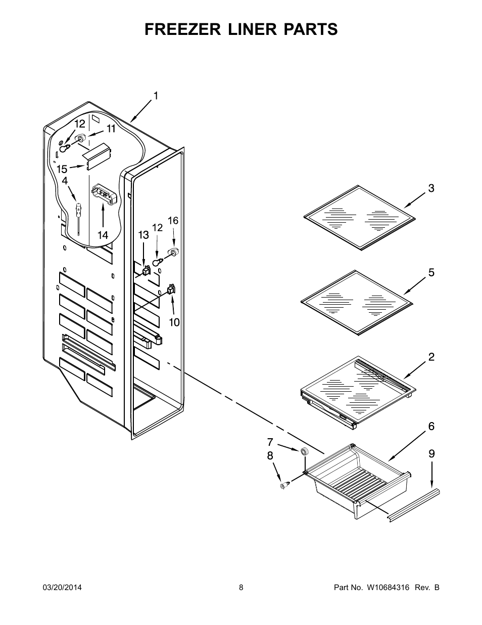 Freezer liner parts | Whirlpool WRS576FIDM User Manual | Page 8 / 24