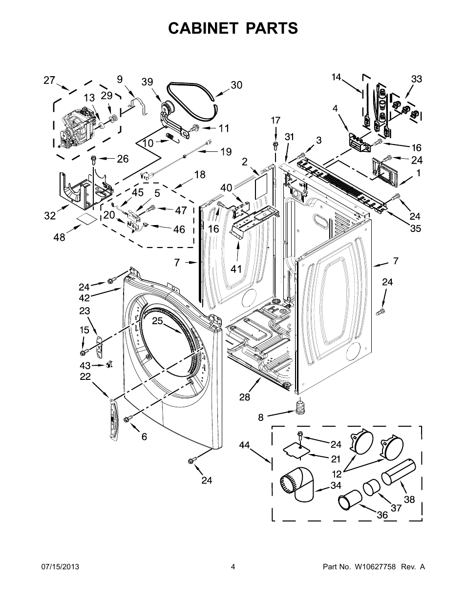 Cabinet, Cabinet parts | Whirlpool WED71HEBW User Manual | Page 4 / 10