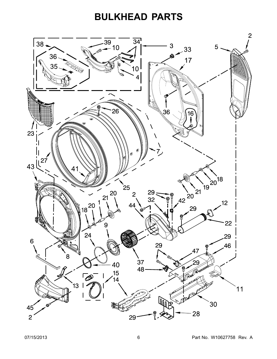 Bulkhead, Bulkhead parts | Whirlpool WED71HEBW User Manual | Page 6 / 10