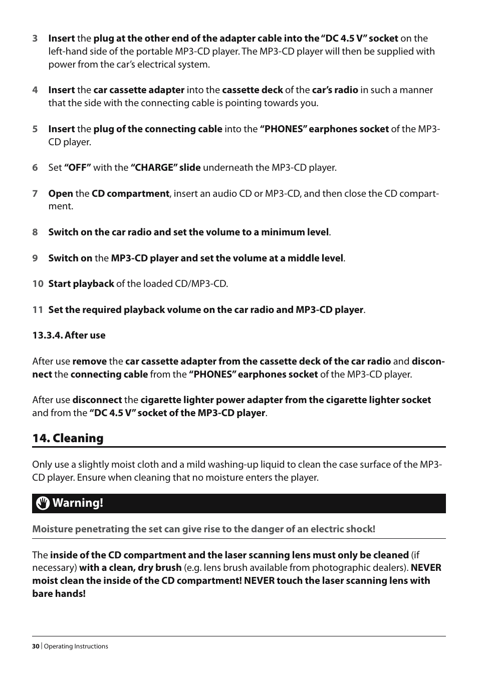 Cleaning, Warning | Alpine KH 2279 User Manual | Page 28 / 30