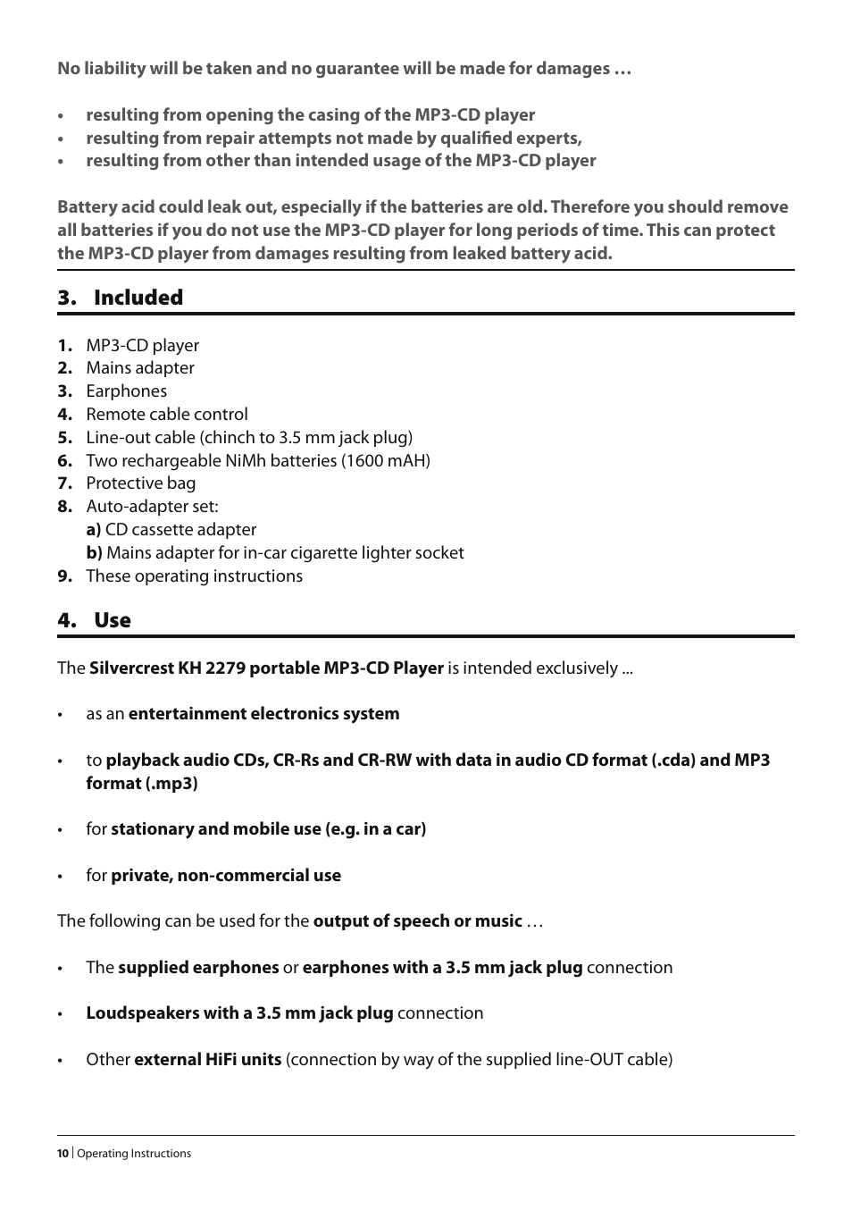 Included | Alpine KH 2279 User Manual | Page 8 / 30