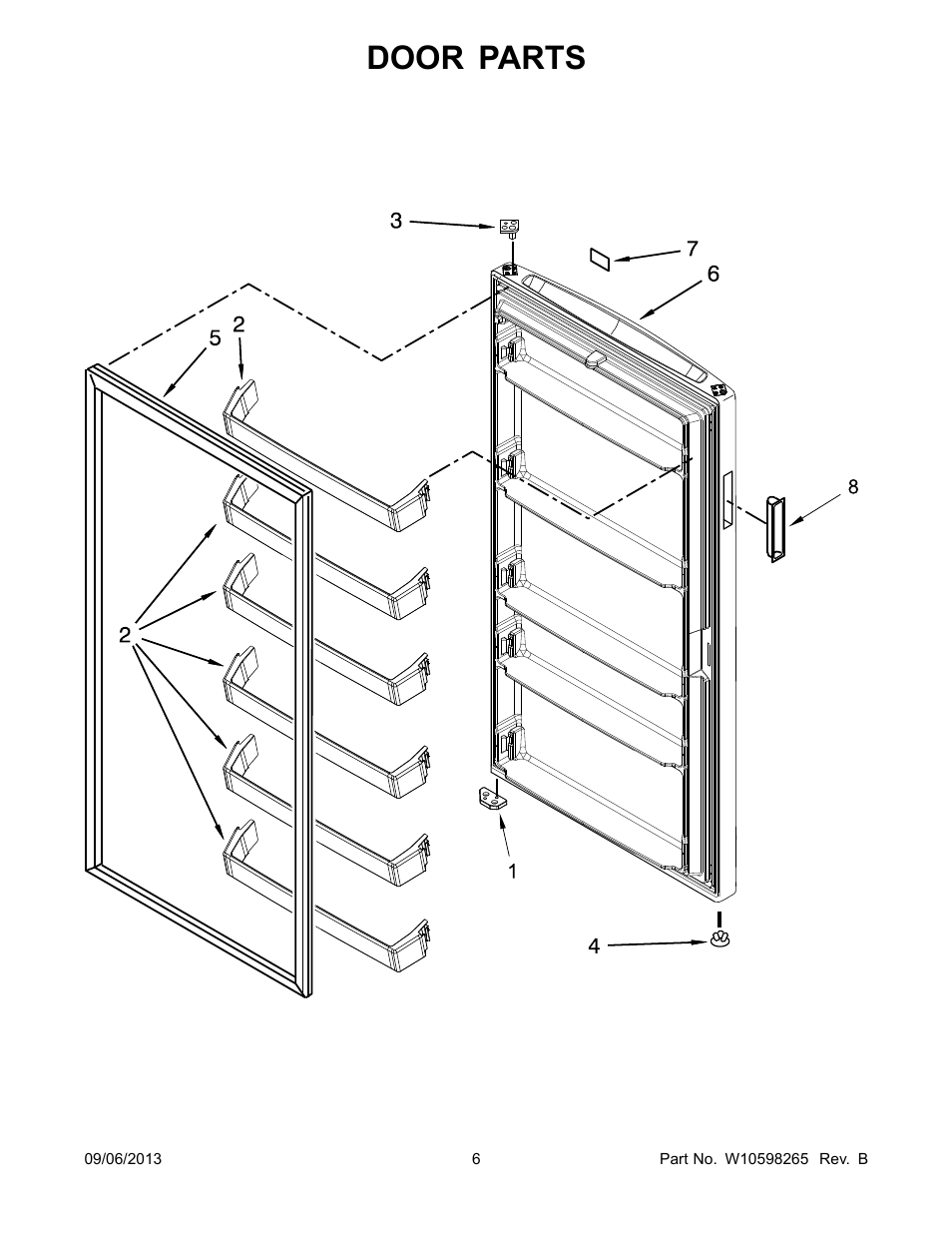 Door, Door parts | Whirlpool EV200FXBQ User Manual | Page 6 / 10