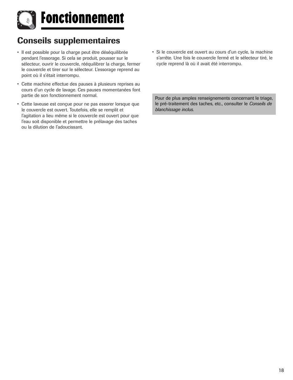 Fonctionnement, Conseils supplementaires | Whirlpool 6800 User Manual | Page 19 / 44