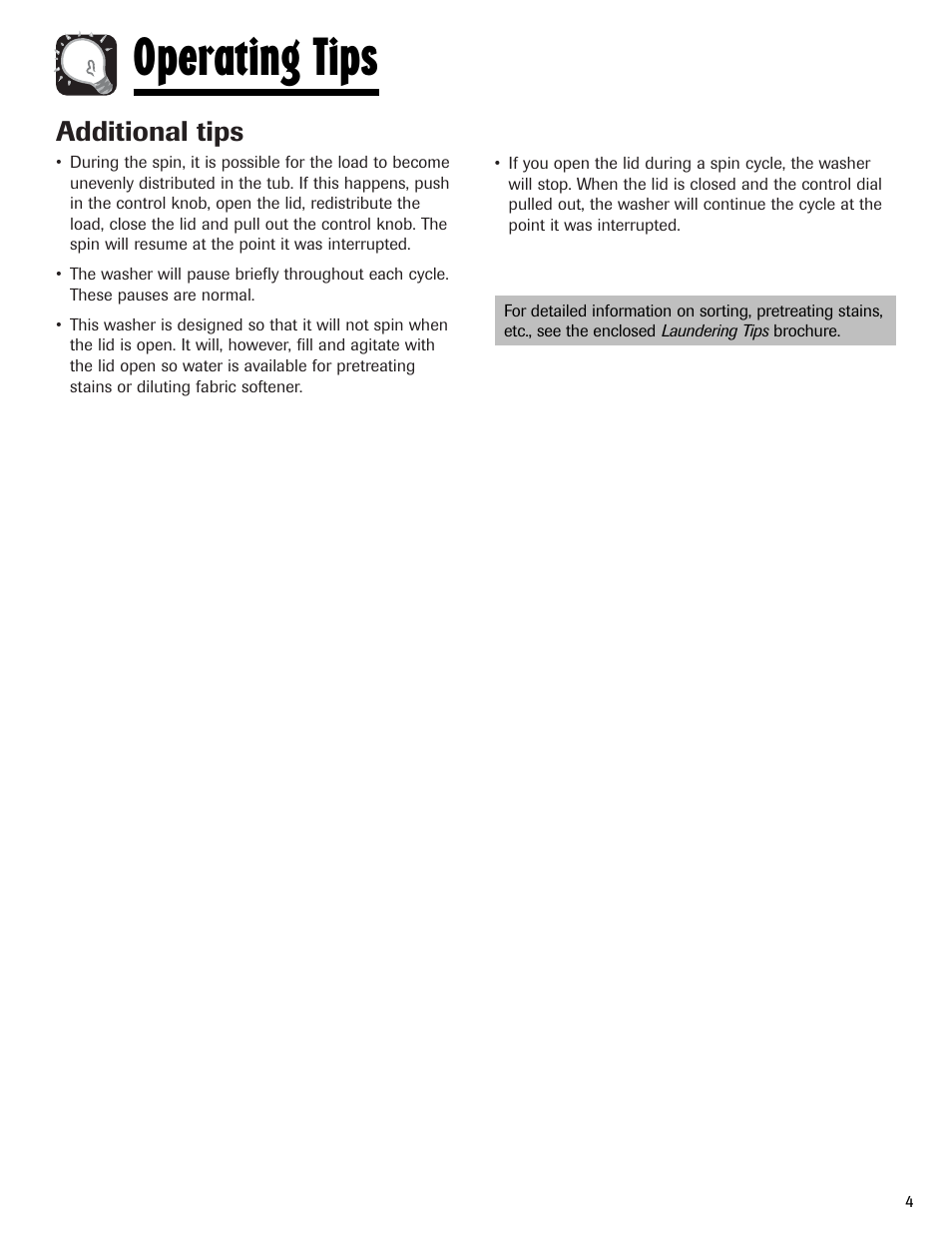 Operating tips, Additional tips | Whirlpool 6800 User Manual | Page 5 / 44