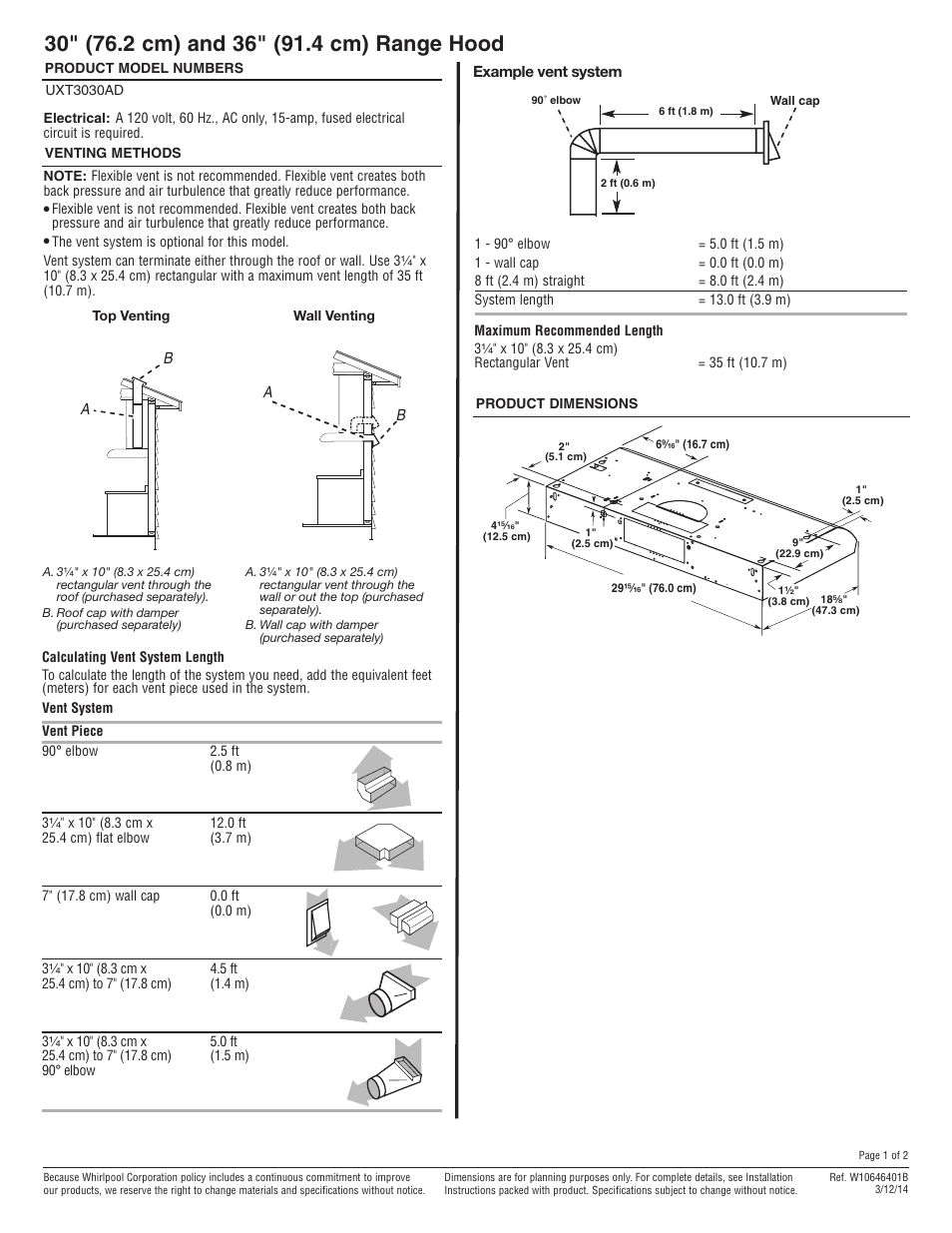 Whirlpool UXT3030ADW User Manual | 2 pages