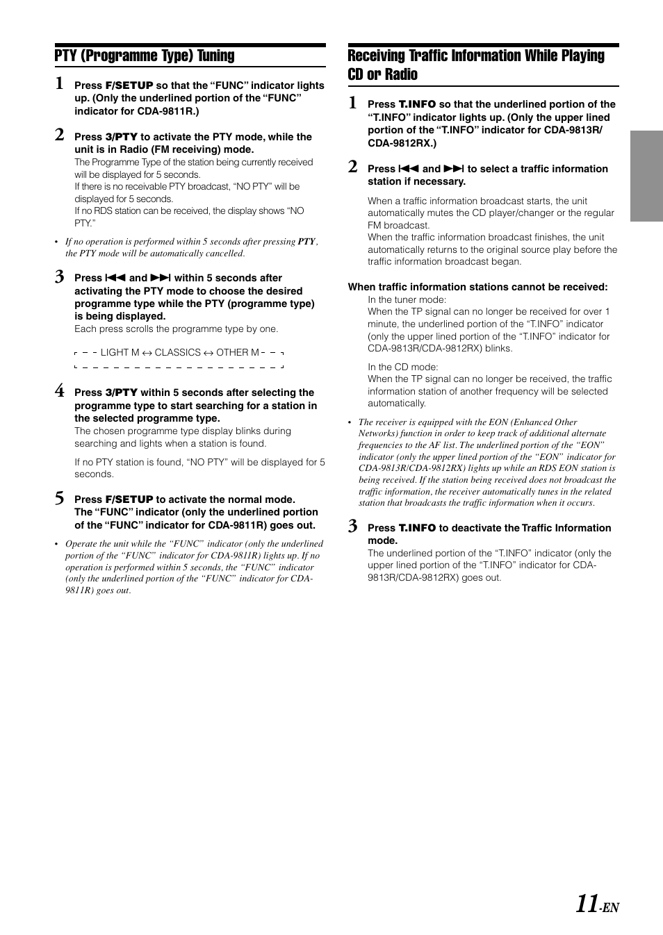 Pty (programme type) tuning | Alpine CDA-9815RB User Manual | Page 13 / 48