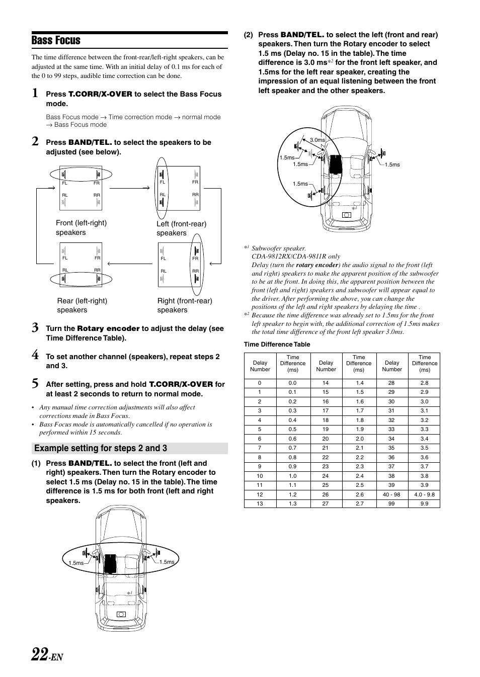 Bass focus, Example setting for steps 2 and 3 | Alpine CDA-9815RB User Manual | Page 24 / 48