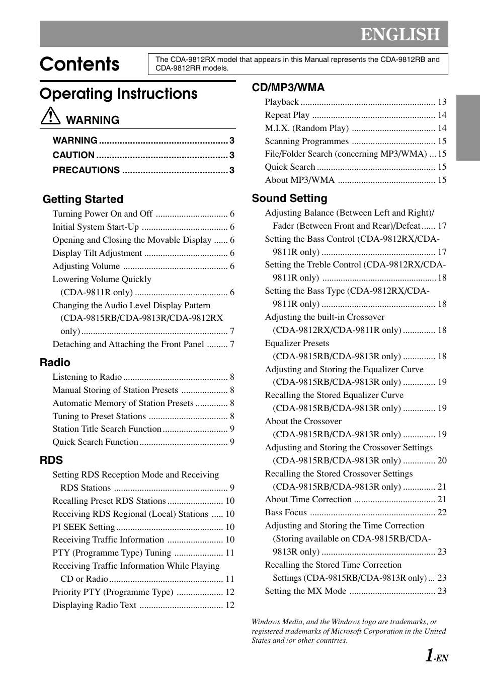 Alpine CDA-9815RB User Manual | Page 3 / 48