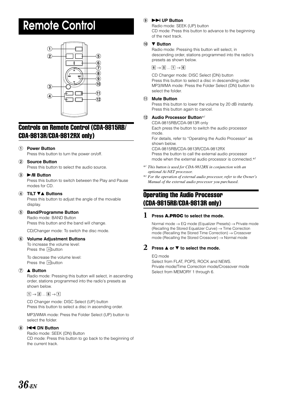 Remote control | Alpine CDA-9815RB User Manual | Page 38 / 48