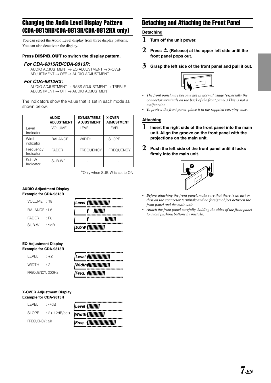 Detaching and attaching the front panel | Alpine CDA-9815RB User Manual | Page 9 / 48