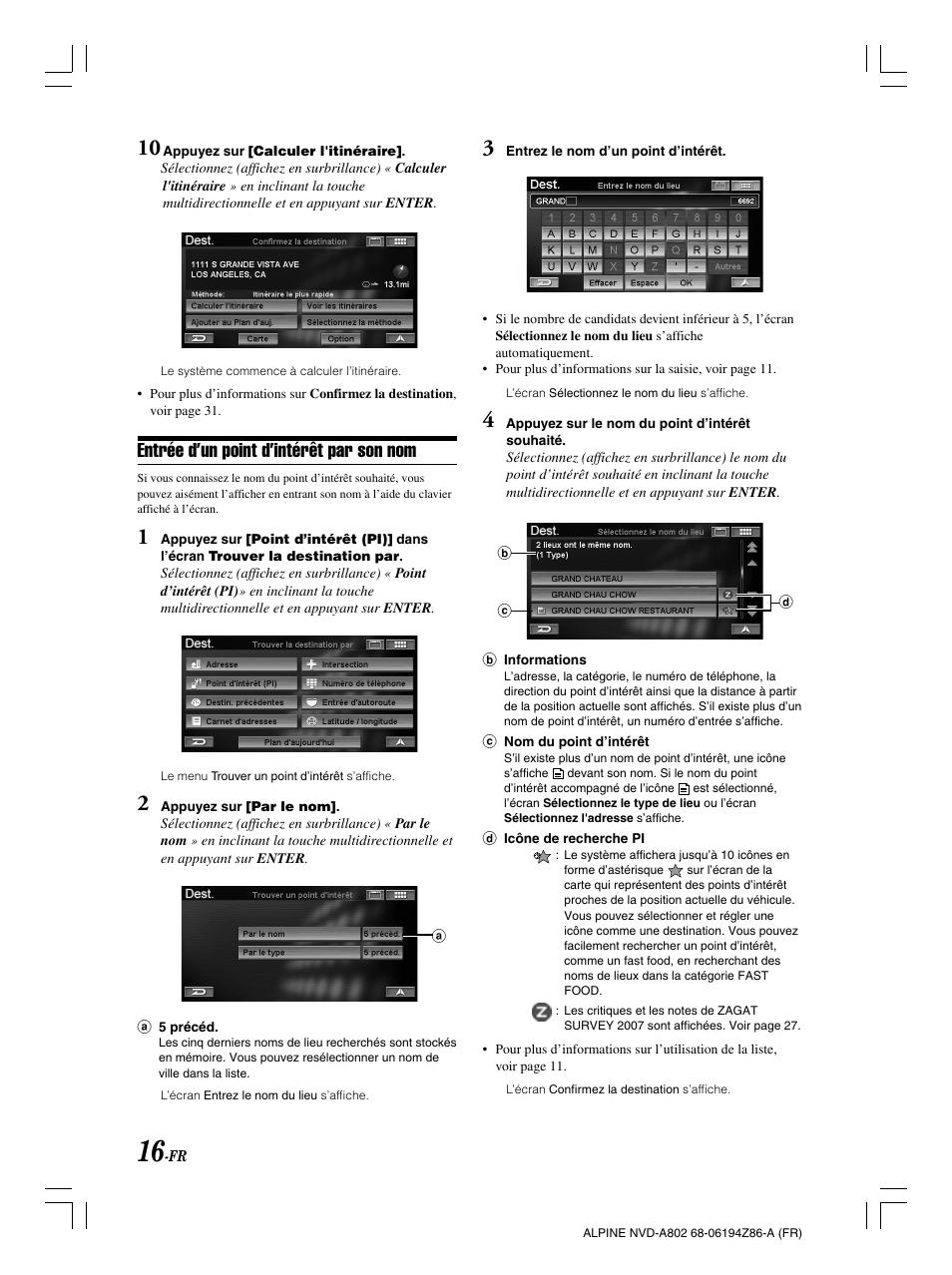 Entrée d’un point d’intérêt par son nom | Alpine NVD-A802 User Manual | Page 101 / 252