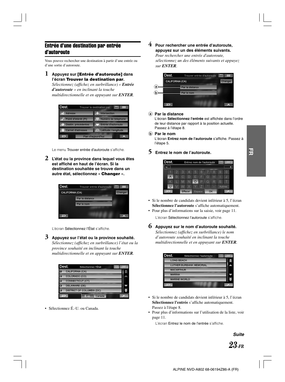 Entrée d’une destination par entrée d’autoroute | Alpine NVD-A802 User Manual | Page 108 / 252