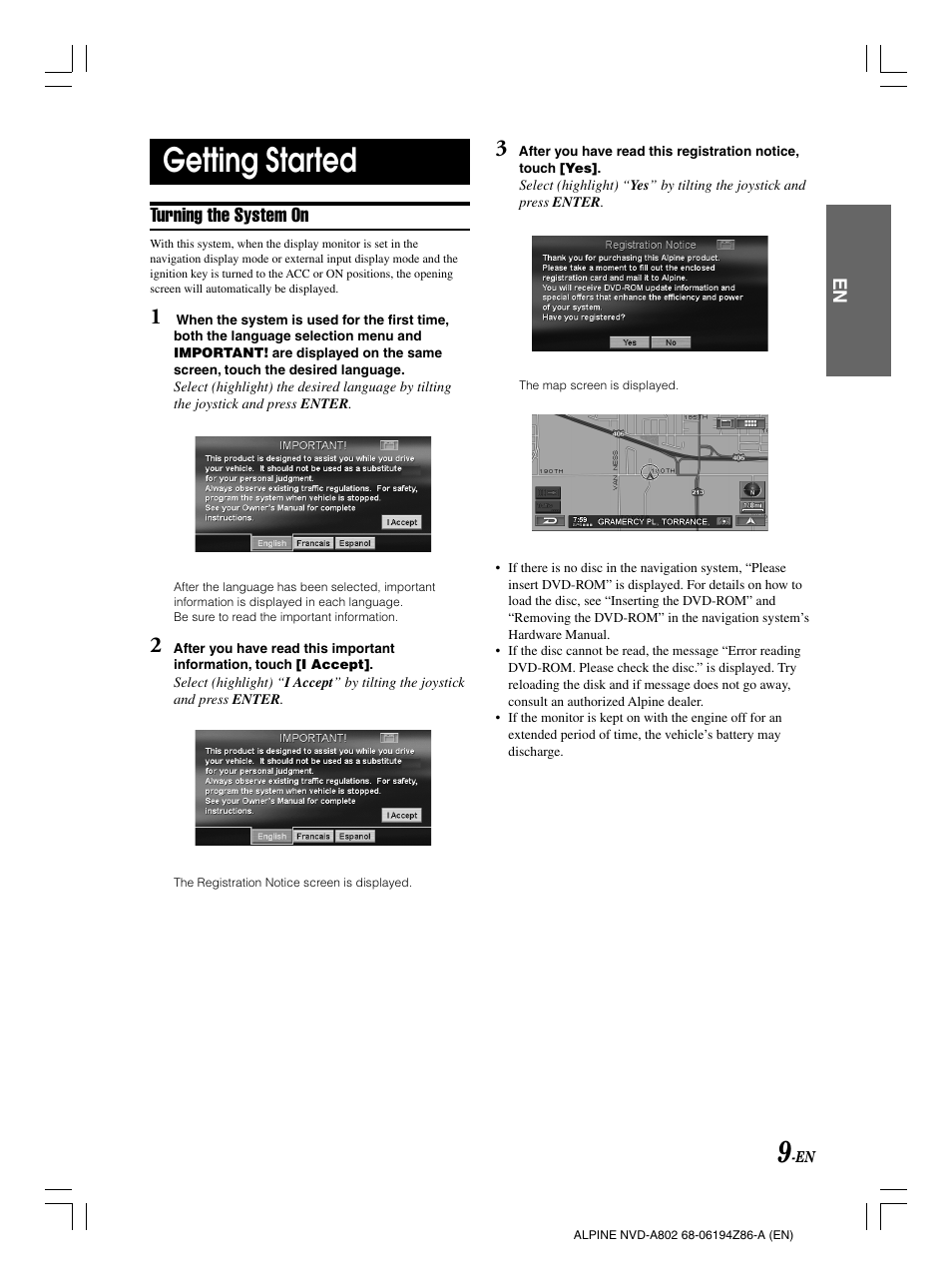 Getting started | Alpine NVD-A802 User Manual | Page 12 / 252