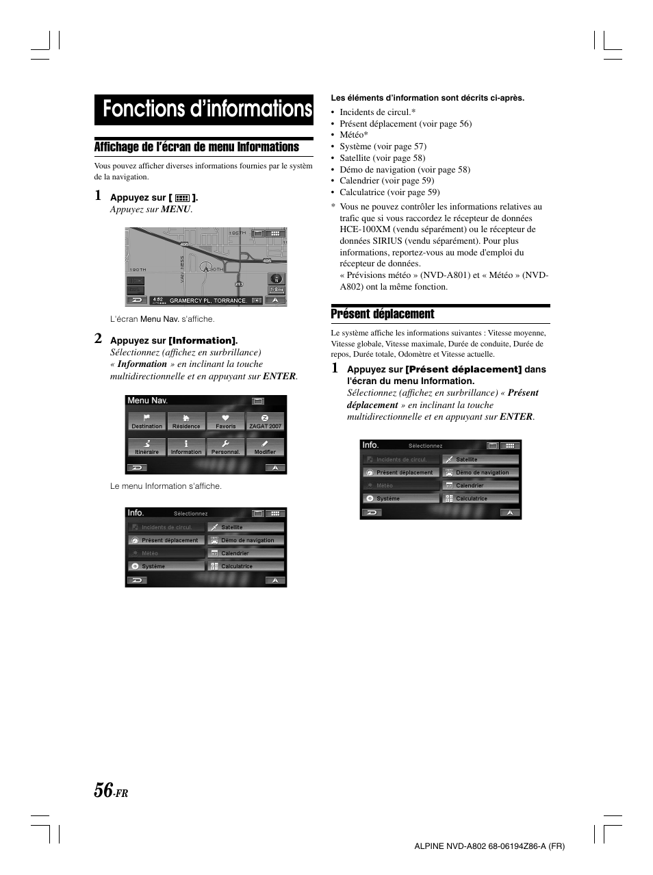 Fonctions d’informations | Alpine NVD-A802 User Manual | Page 141 / 252