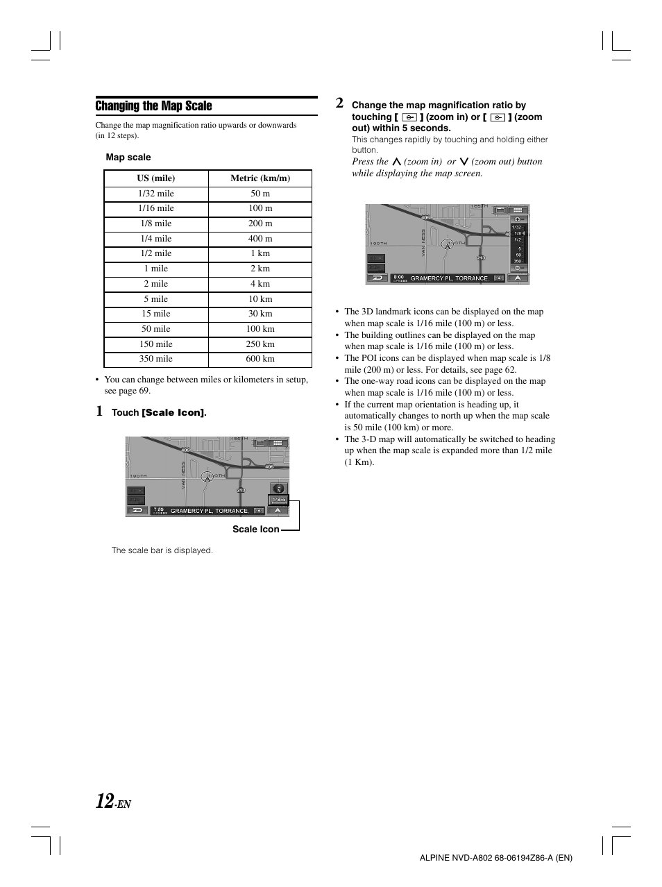 Changing the map scale | Alpine NVD-A802 User Manual | Page 15 / 252