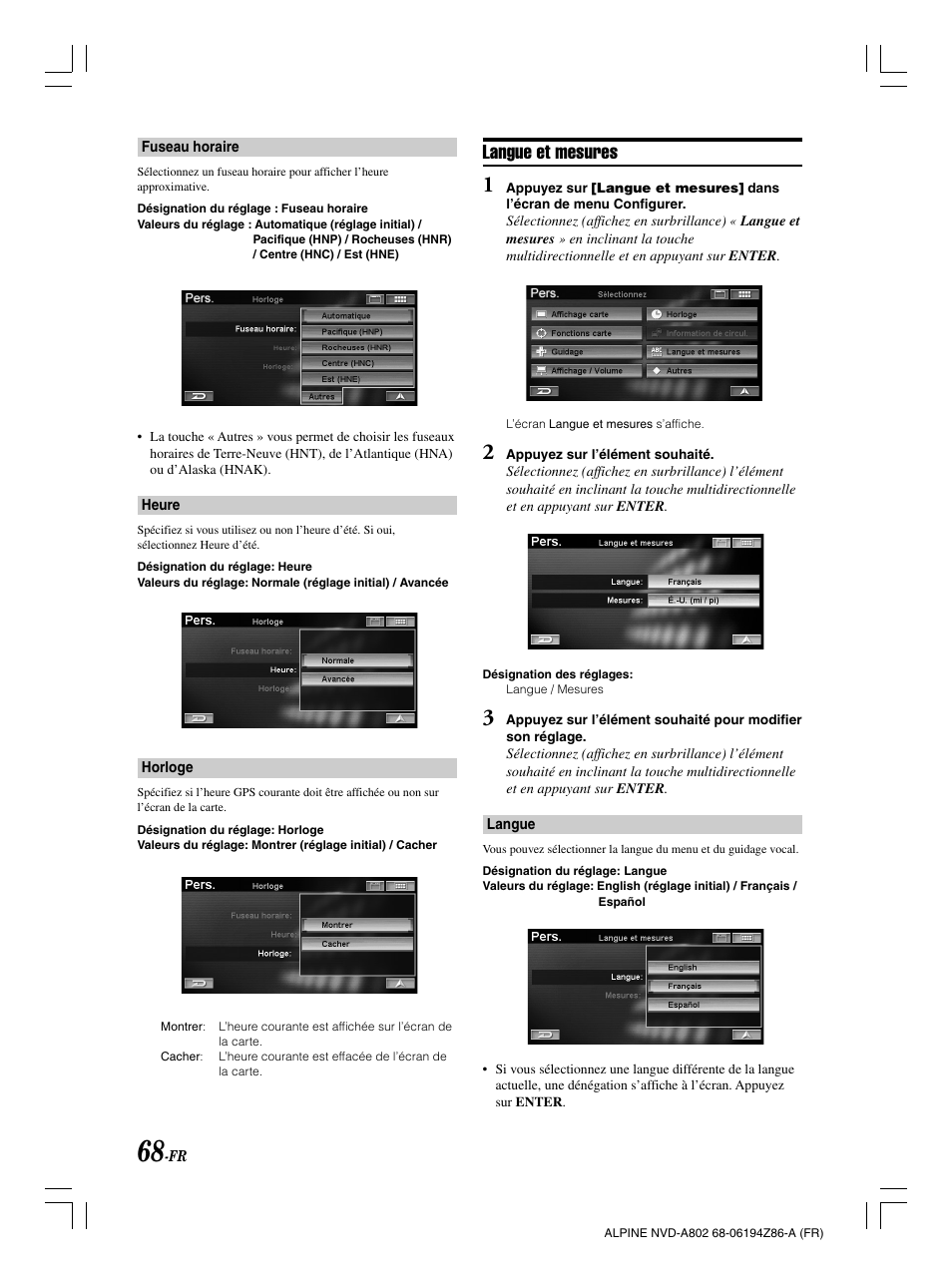 Langue et mesures | Alpine NVD-A802 User Manual | Page 153 / 252