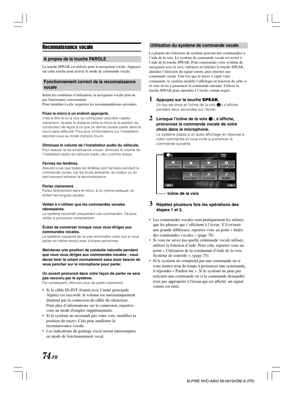 Reconnaissance vocale | Alpine NVD-A802 User Manual | Page 159 / 252