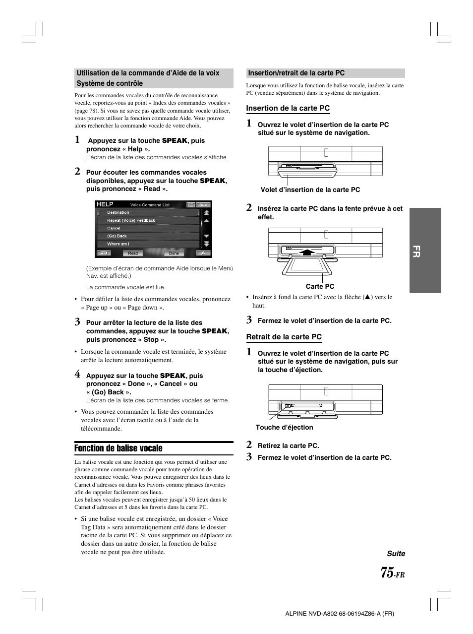 Fonction de balise vocale | Alpine NVD-A802 User Manual | Page 160 / 252