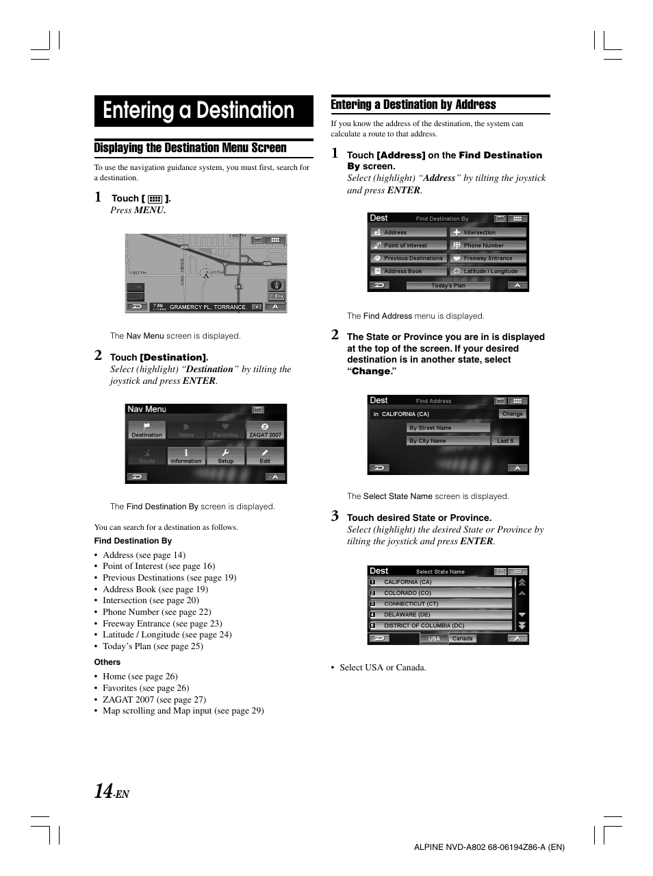 Entering a destination | Alpine NVD-A802 User Manual | Page 17 / 252