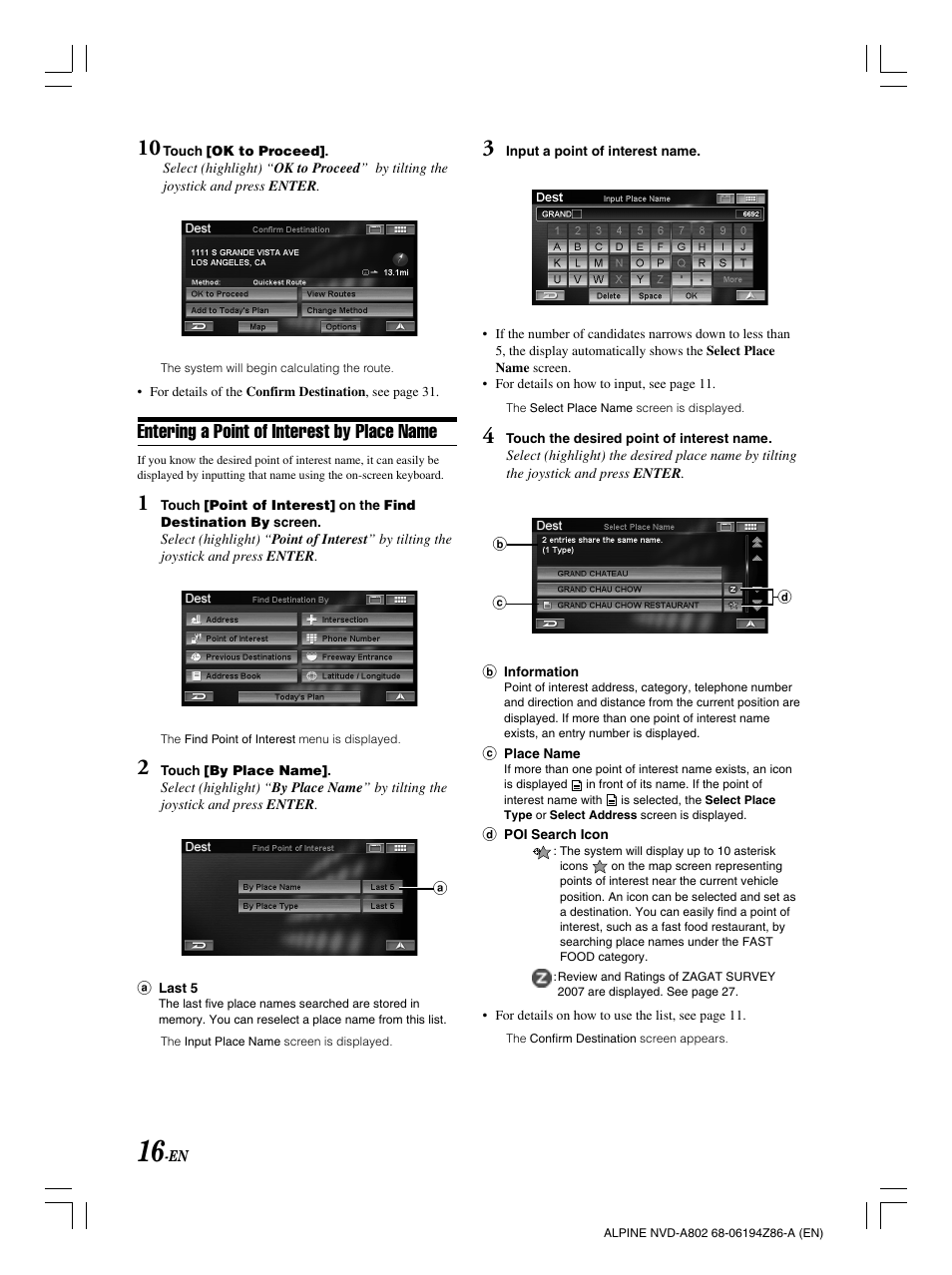 Entering a point of interest by place name | Alpine NVD-A802 User Manual | Page 19 / 252