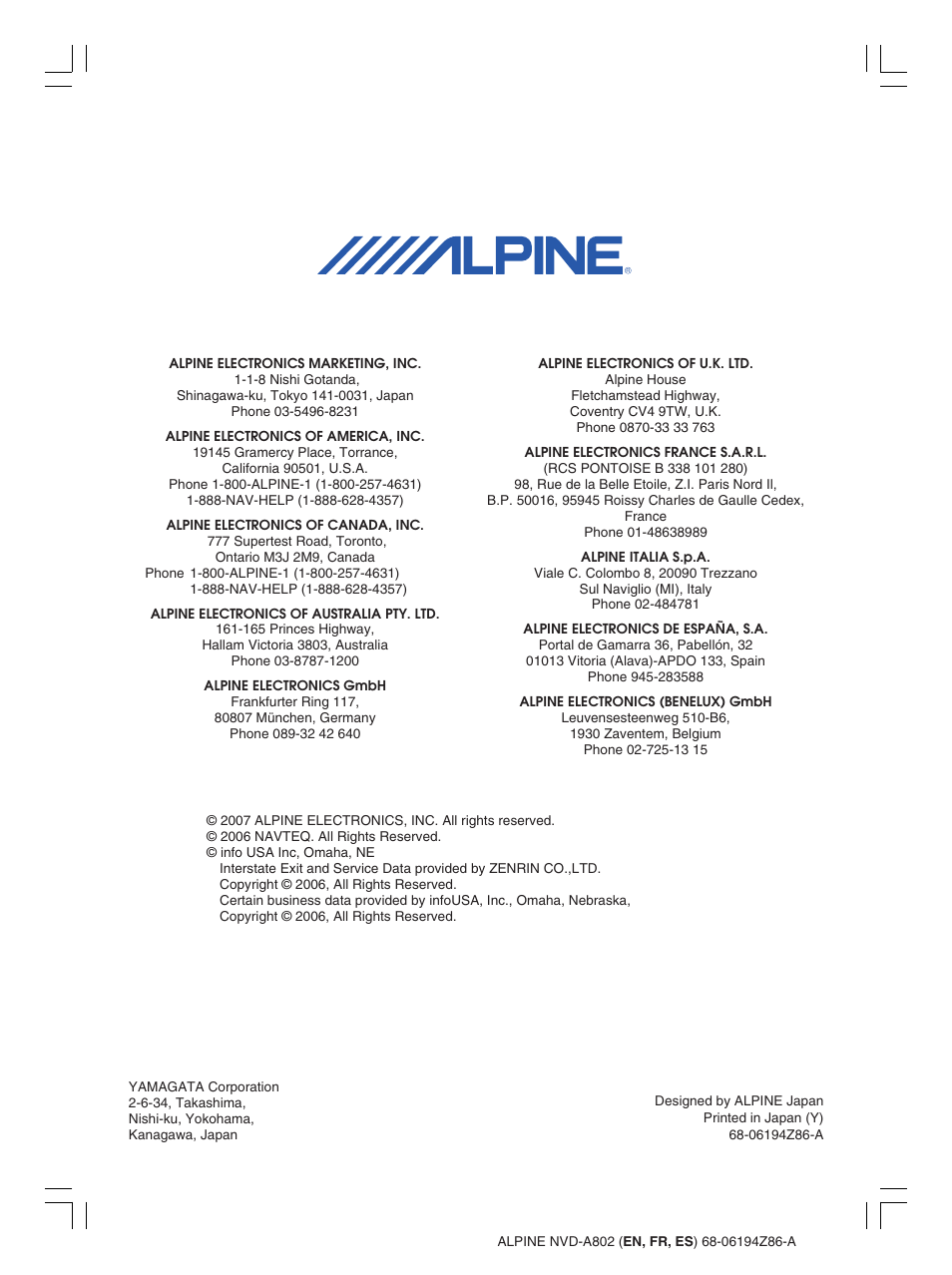 Alpine NVD-A802 User Manual | Page 2 / 252