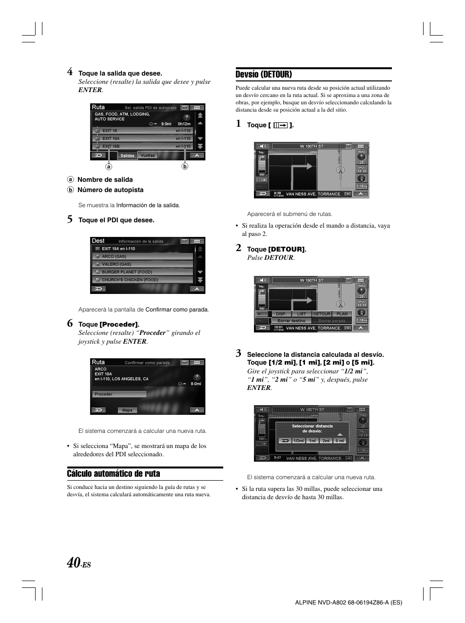 Devsío (detour), Cálculo automático de ruta | Alpine NVD-A802 User Manual | Page 207 / 252
