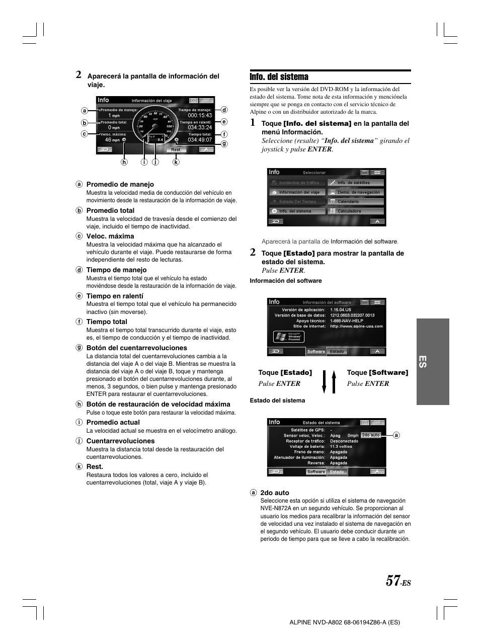Info. del sistema | Alpine NVD-A802 User Manual | Page 224 / 252