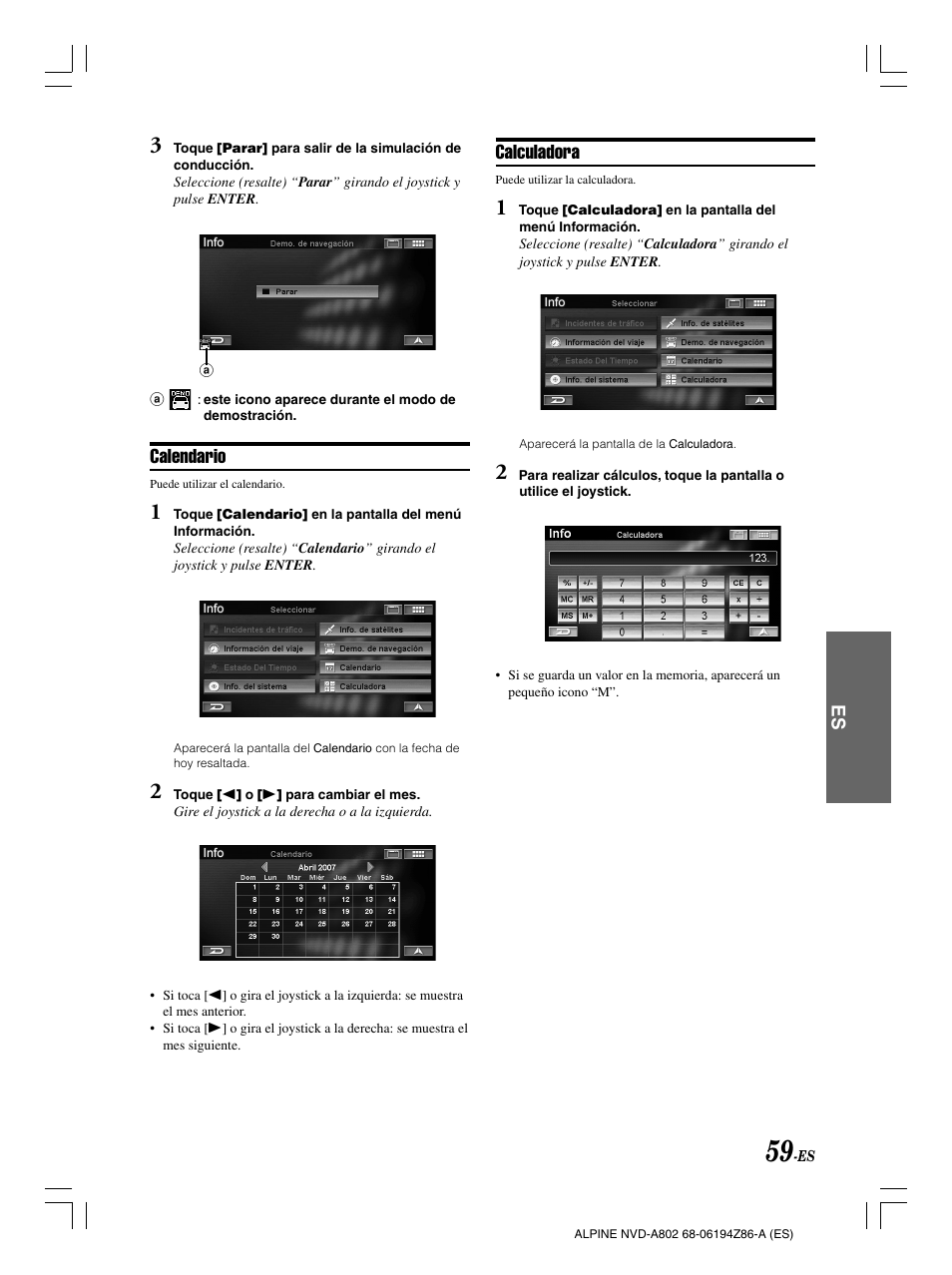 Calculadora, Calendario | Alpine NVD-A802 User Manual | Page 226 / 252