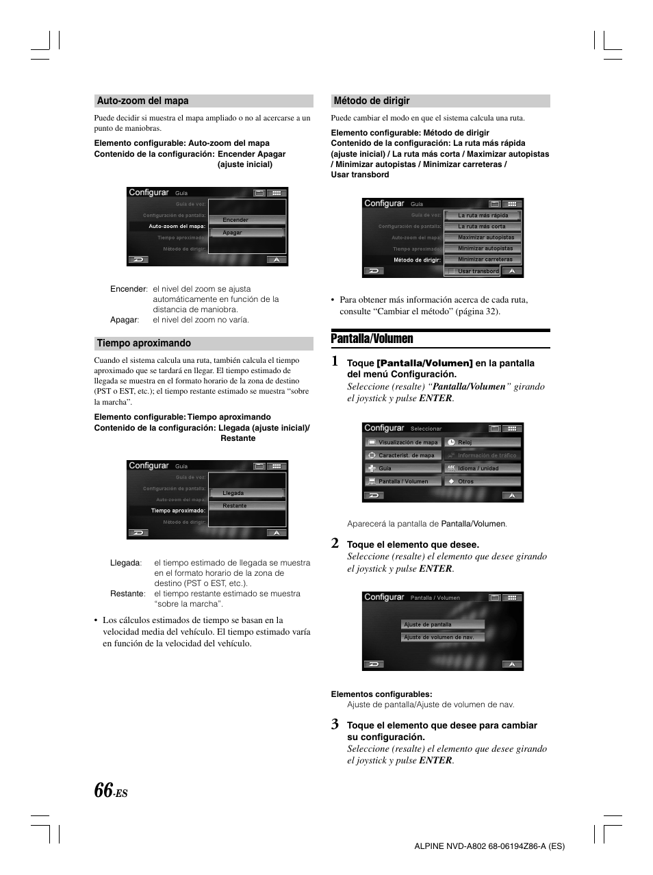 Pantalla/volumen | Alpine NVD-A802 User Manual | Page 233 / 252