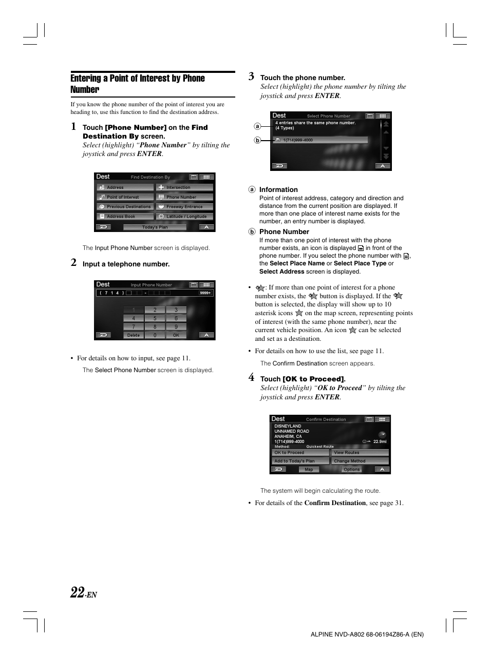 Entering a point of interest by phone number | Alpine NVD-A802 User Manual | Page 25 / 252