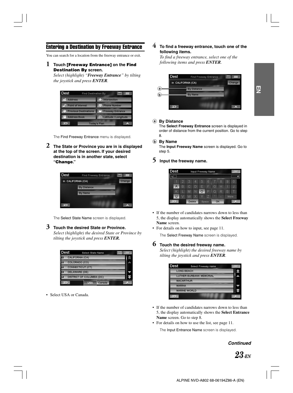 Entering a destination by freeway entrance | Alpine NVD-A802 User Manual | Page 26 / 252