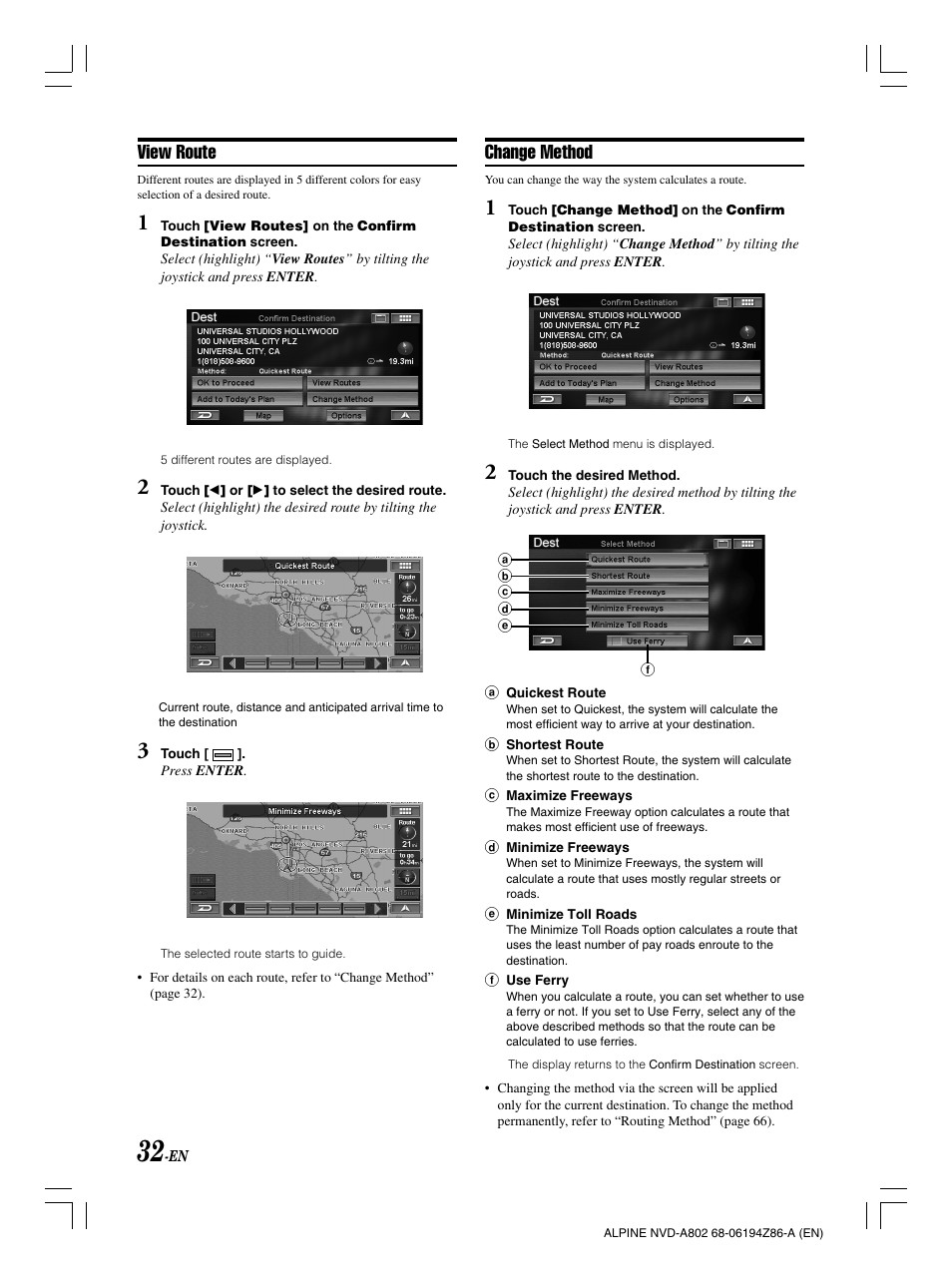 View route, Change method | Alpine NVD-A802 User Manual | Page 35 / 252