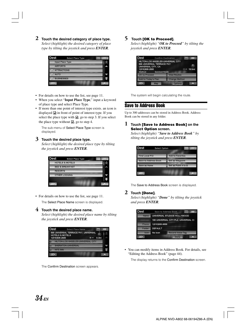 Save to address book | Alpine NVD-A802 User Manual | Page 37 / 252