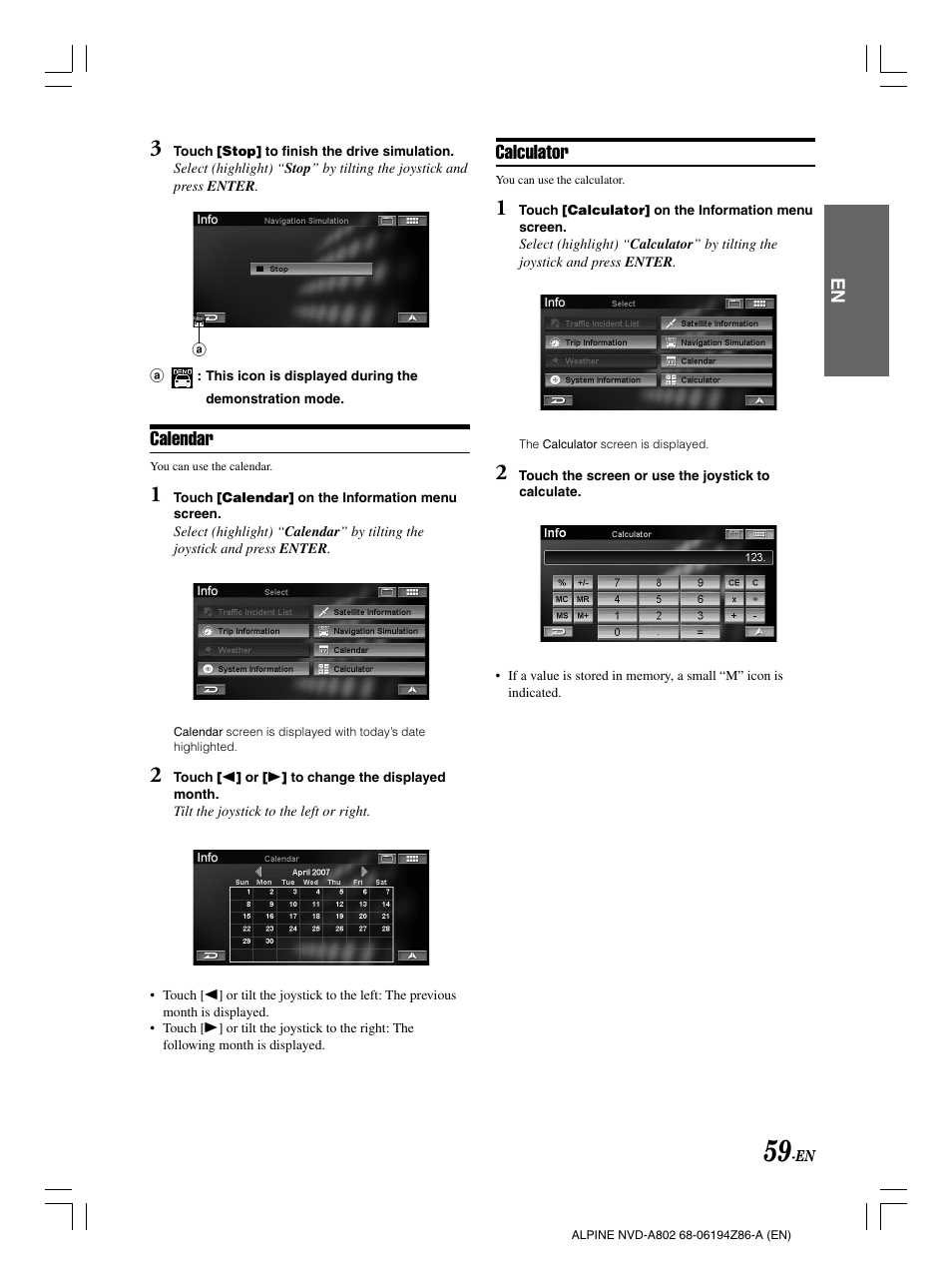 Calculator, Calendar | Alpine NVD-A802 User Manual | Page 62 / 252