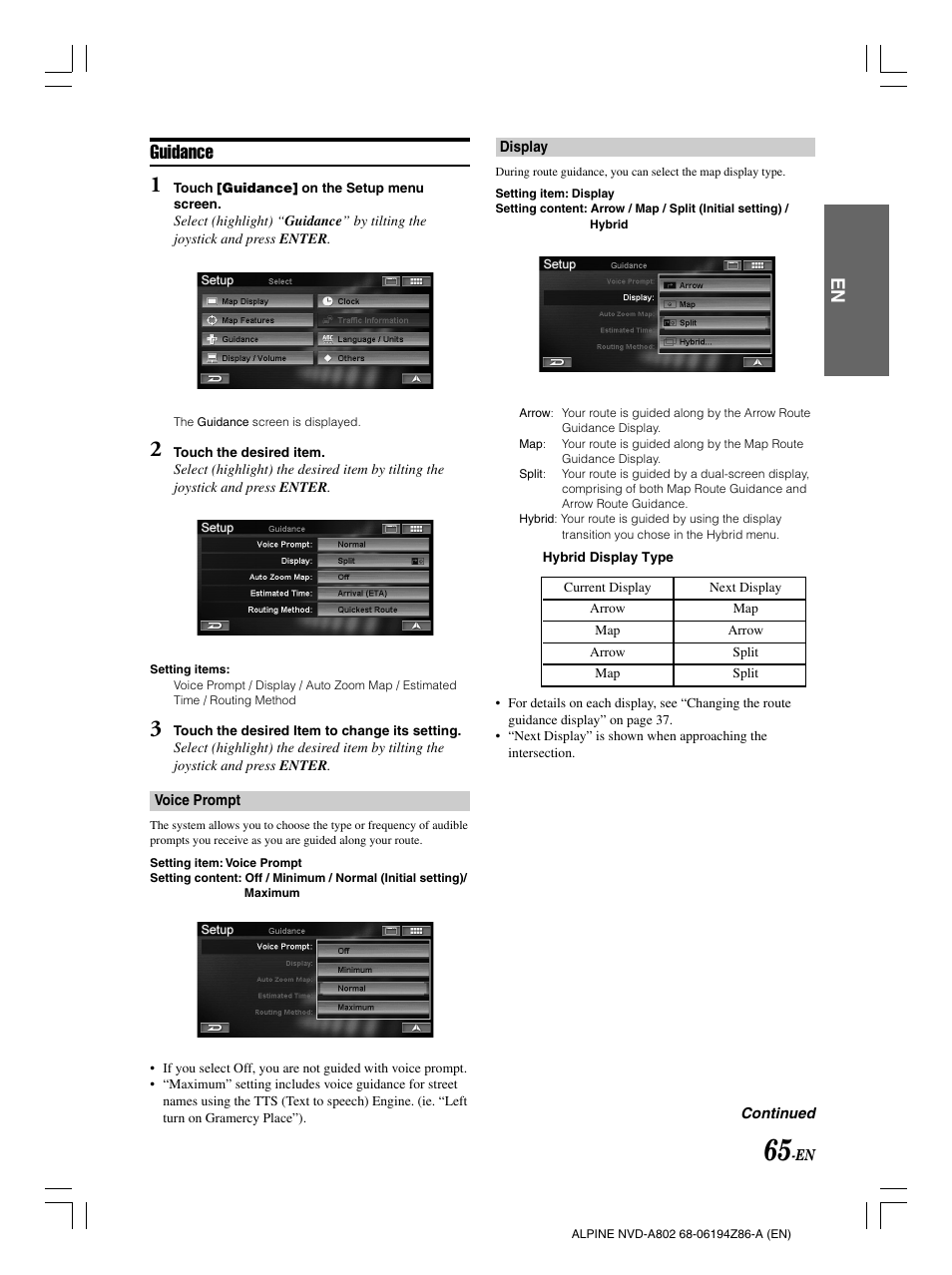 Guidance | Alpine NVD-A802 User Manual | Page 68 / 252