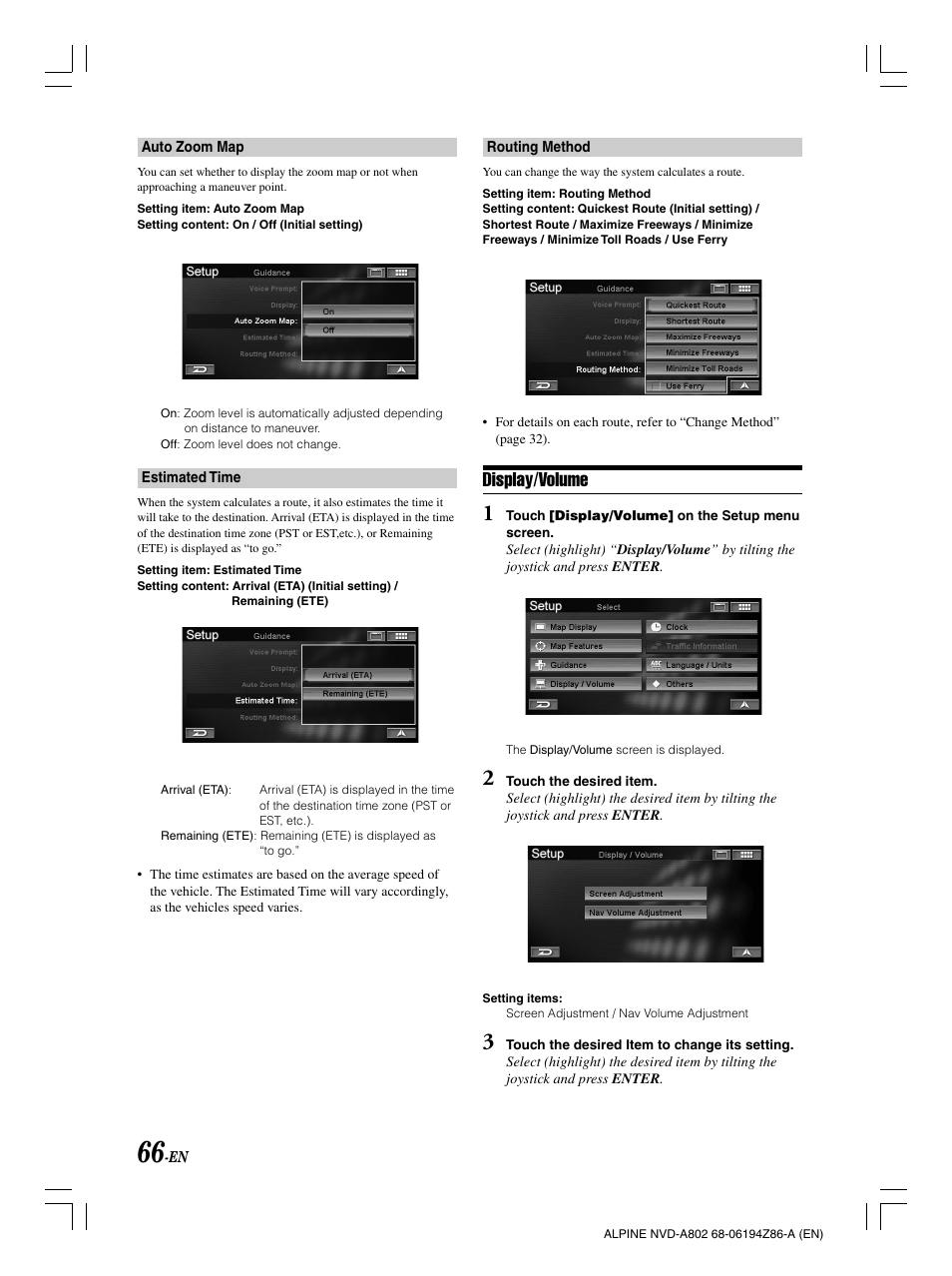 Display/volume | Alpine NVD-A802 User Manual | Page 69 / 252