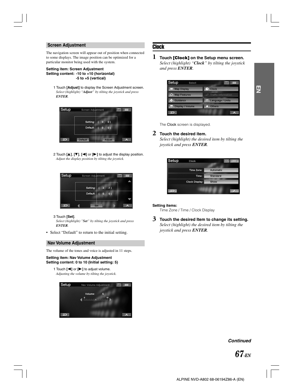 Clock | Alpine NVD-A802 User Manual | Page 70 / 252