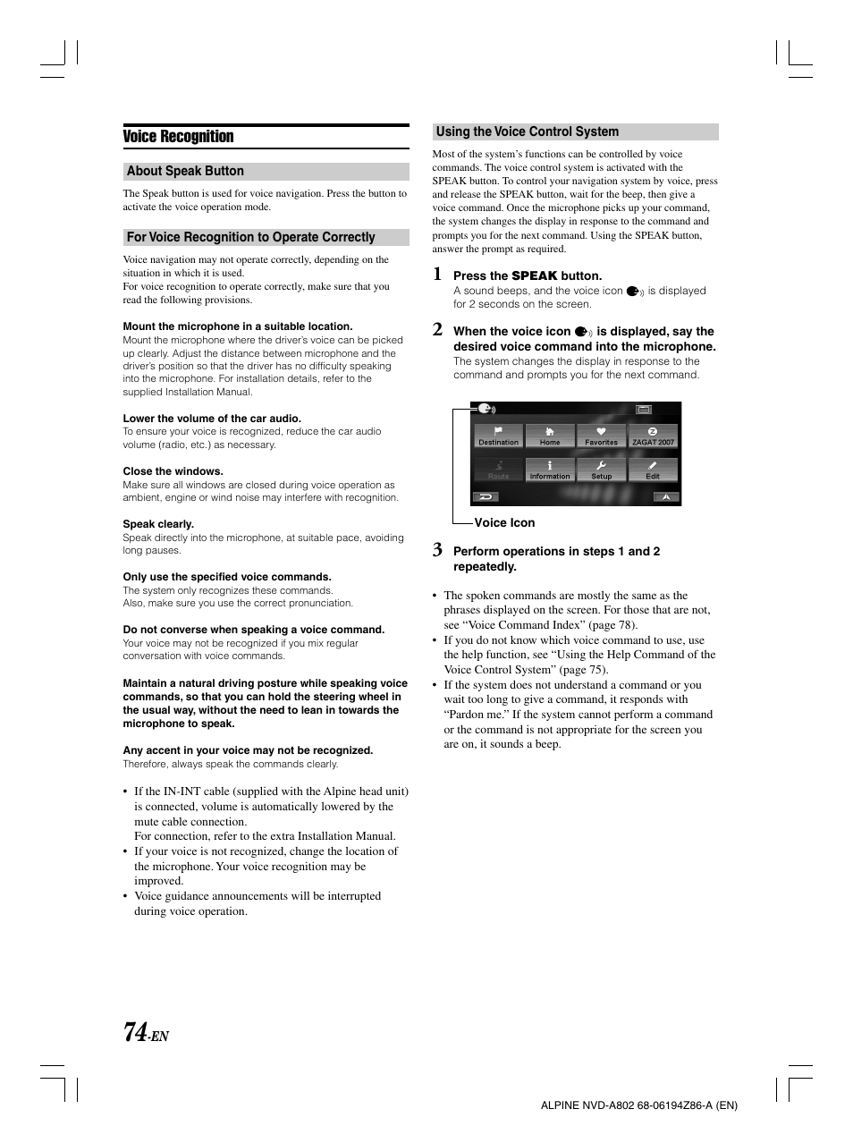 Voice recognition | Alpine NVD-A802 User Manual | Page 77 / 252