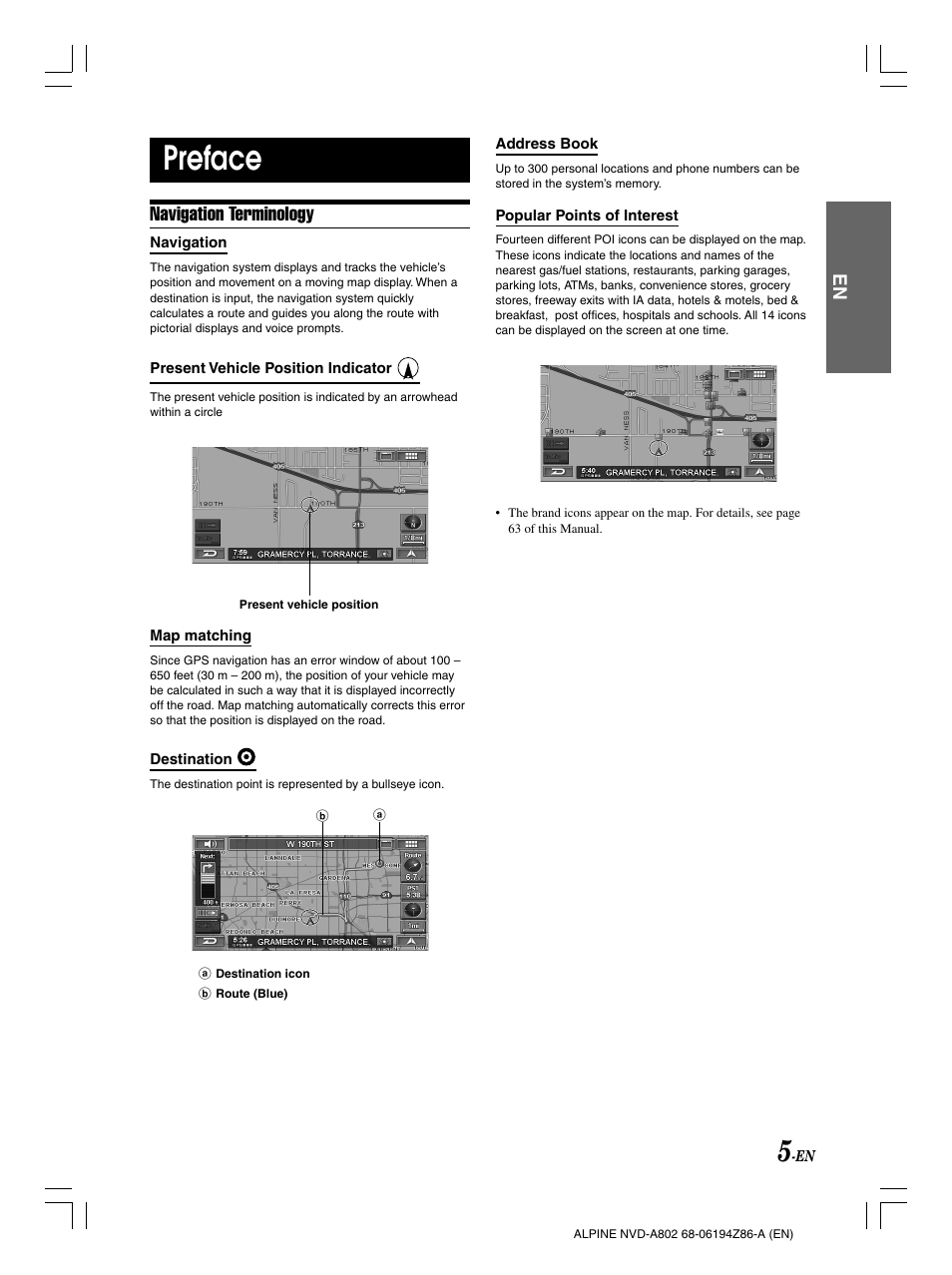 Preface, Navigation terminology | Alpine NVD-A802 User Manual | Page 8 / 252