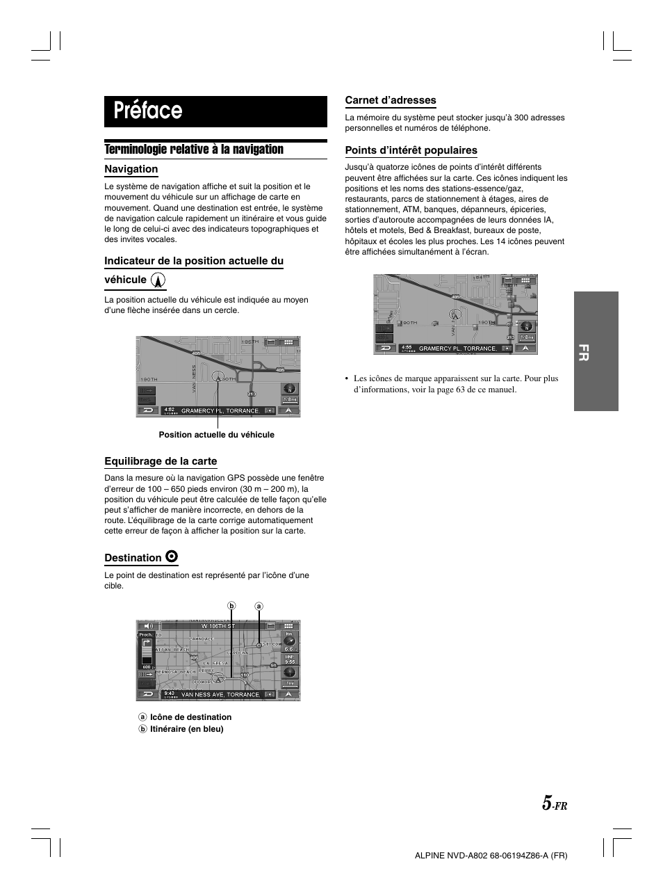 Préface, Terminologie relative à la navigation | Alpine NVD-A802 User Manual | Page 90 / 252