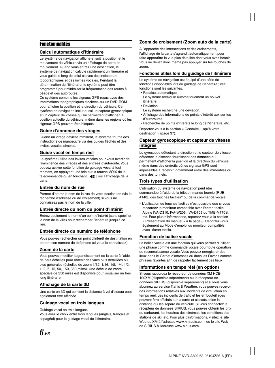 Fonctionnalités | Alpine NVD-A802 User Manual | Page 91 / 252