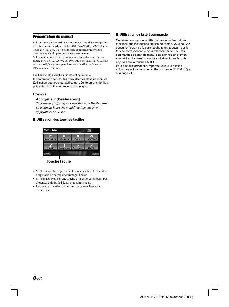 Présentation du manuel | Alpine NVD-A802 User Manual | Page 93 / 252