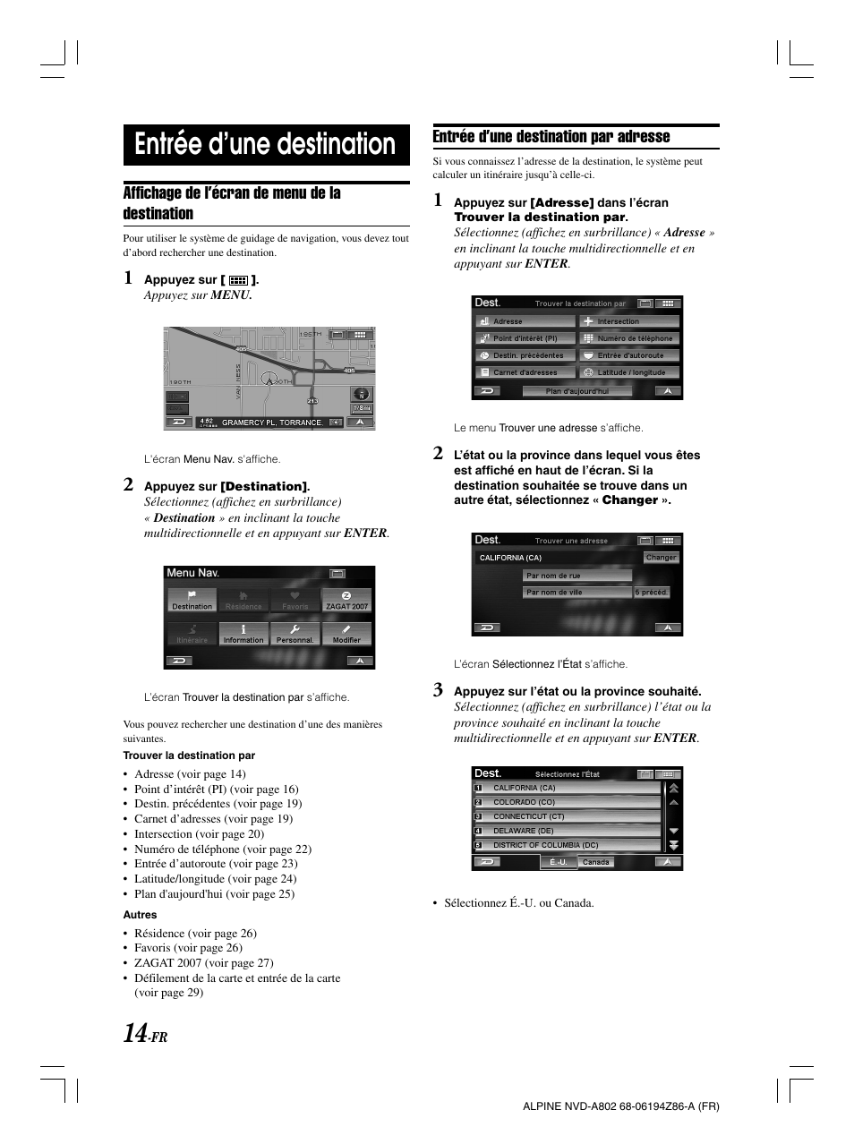 Entrée d’une destination | Alpine NVD-A802 User Manual | Page 99 / 252