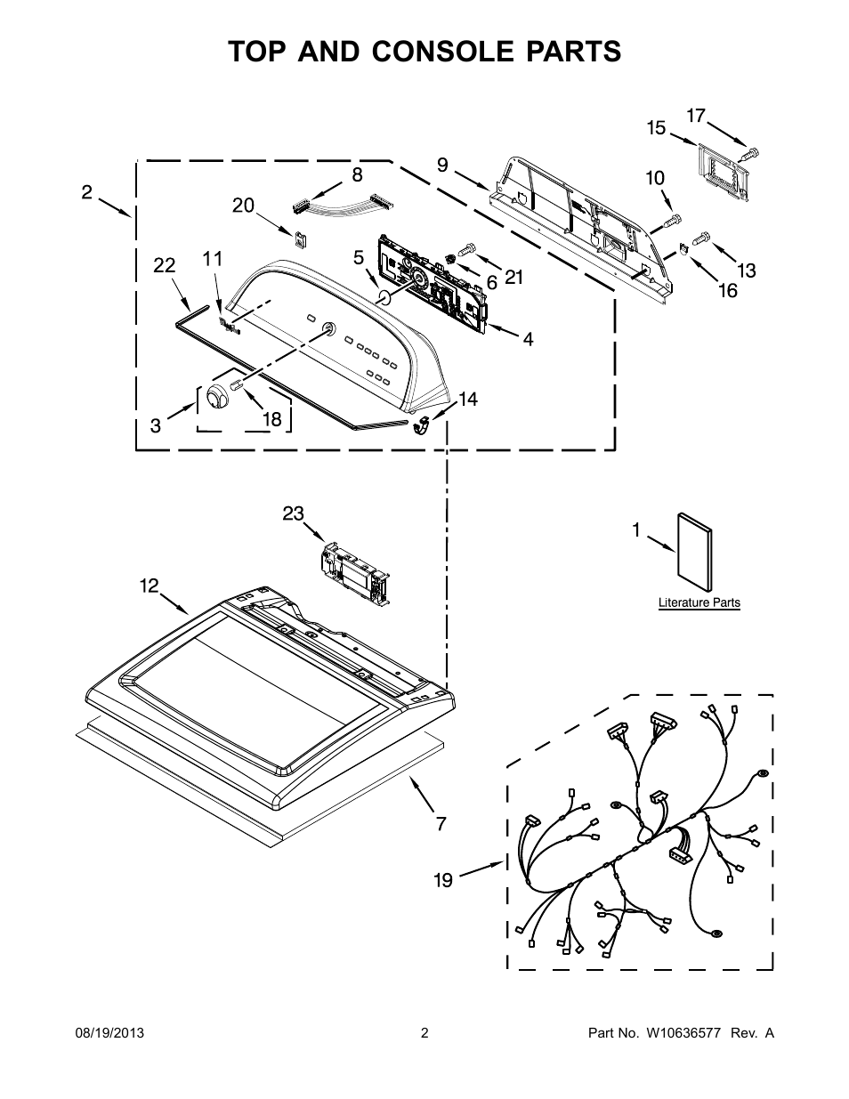 Top and console, Top and console parts | Whirlpool WGD5810BW User Manual | Page 2 / 12