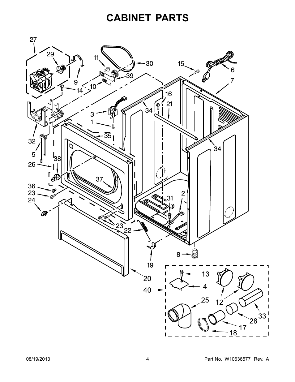 Cabinet, Cabinet parts | Whirlpool WGD5810BW User Manual | Page 4 / 12