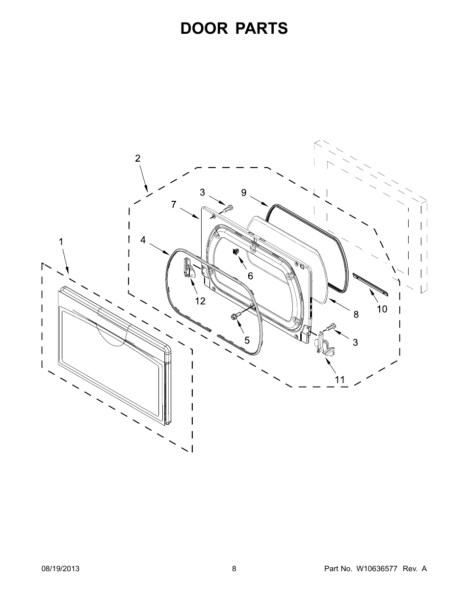 Door, Door parts | Whirlpool WGD5810BW User Manual | Page 8 / 12