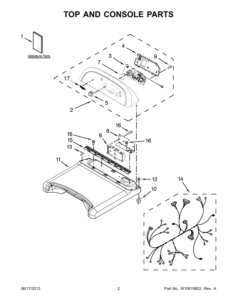 Top and console, Top and console parts | Whirlpool WED8000BW User Manual | Page 2 / 8