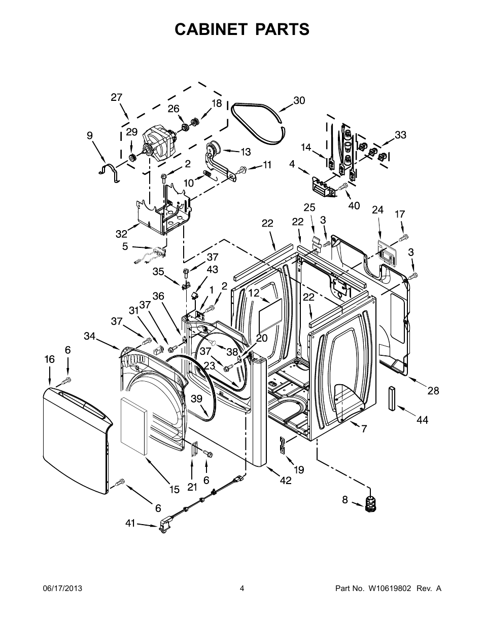 Cabinet, Cabinet parts | Whirlpool WED8000BW User Manual | Page 4 / 8