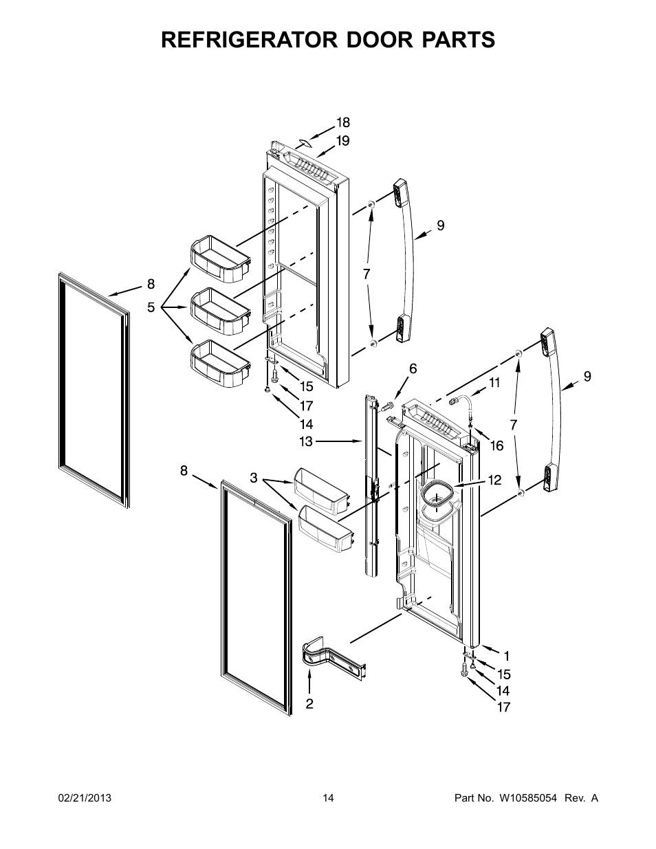 Refrigerator door, Refrigerator door parts | Whirlpool WRX735SDBM User Manual | Page 14 / 22